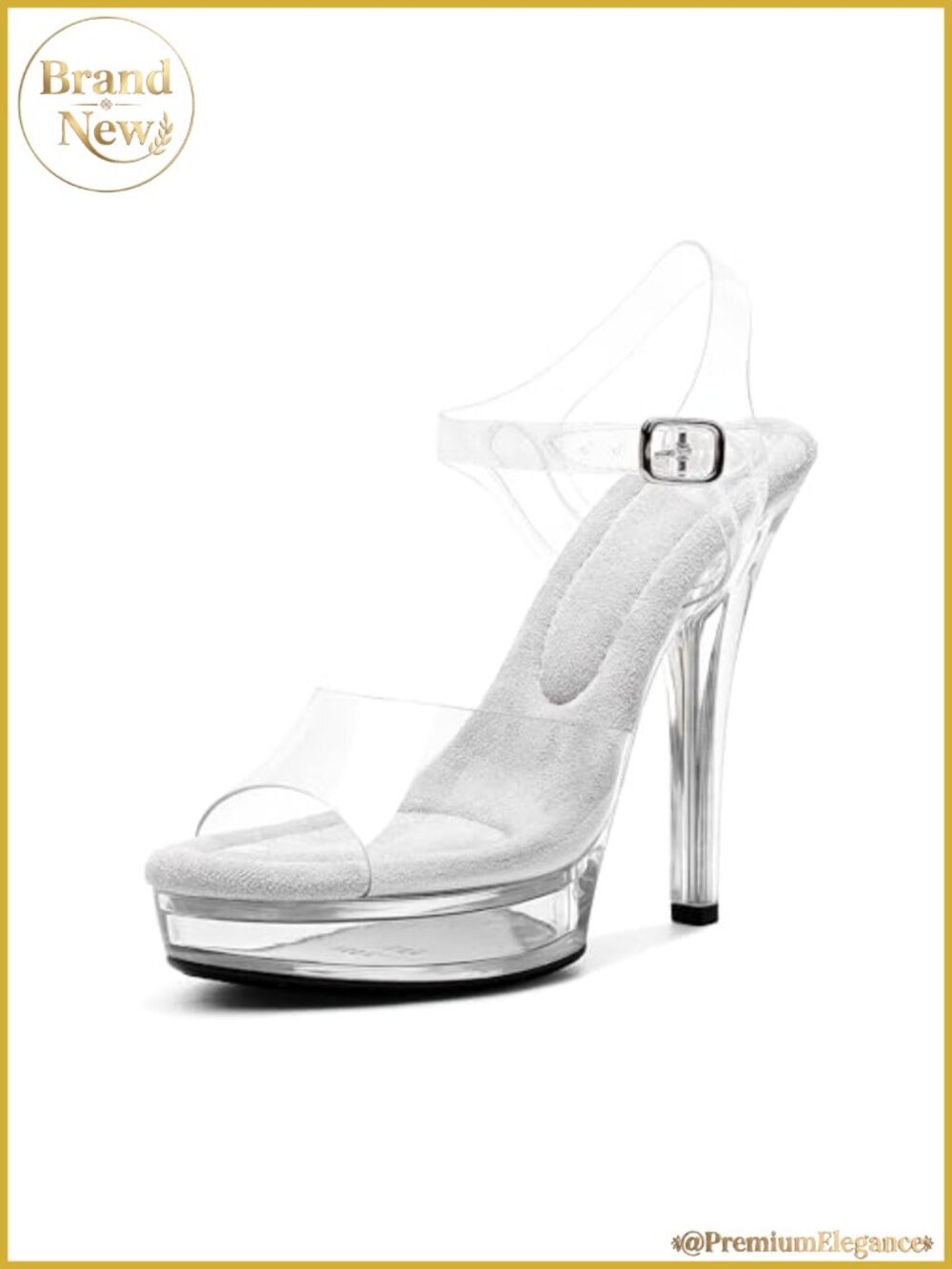 Clear Platform Heels with Ankle Strap, 5.1" Stiletto